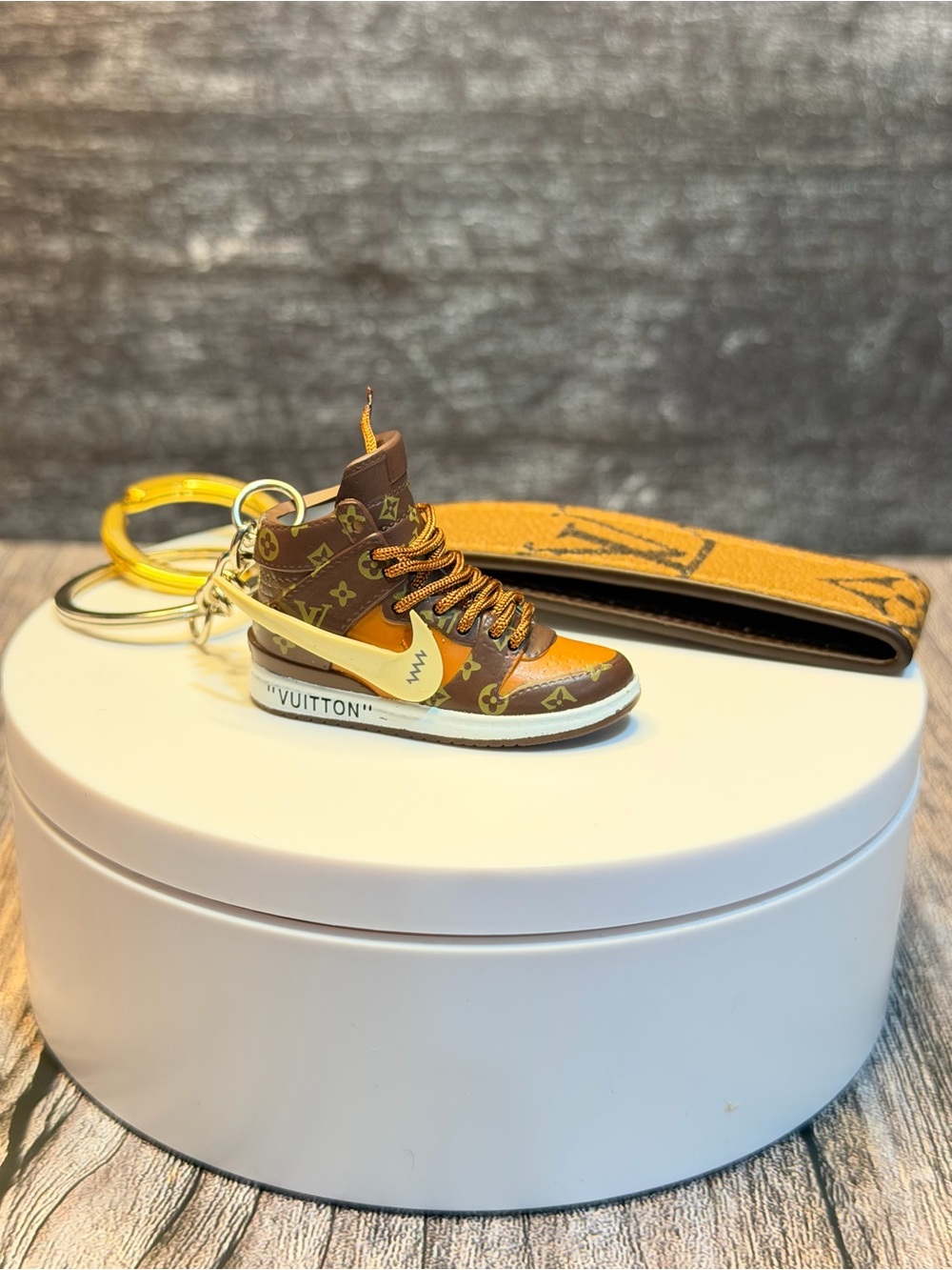 LV Brown and Tan Sneaker Keychain Accessory